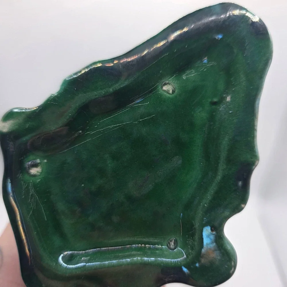 Vintage Iridescent Green Nautilus Shell Vase Ceramic Luster Coastal Art Pottery
